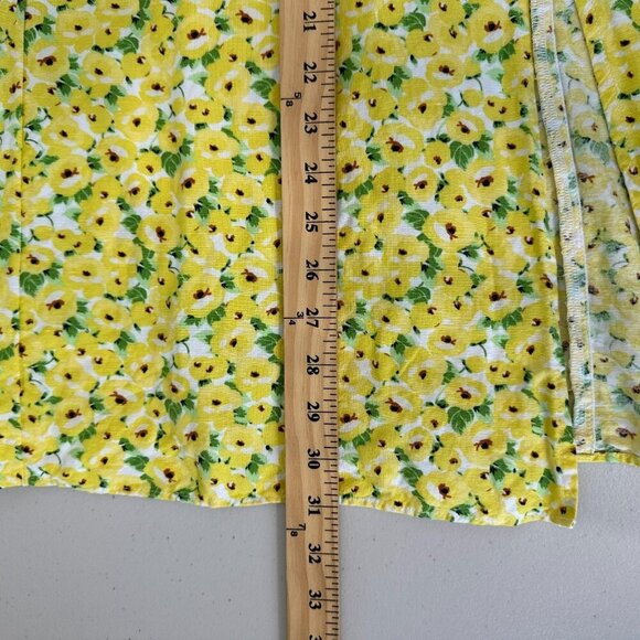 Ann Taylor Loft Midi Skirt Linen Blend Yellow Floral Slit Size 6 - Picture 8 of 10